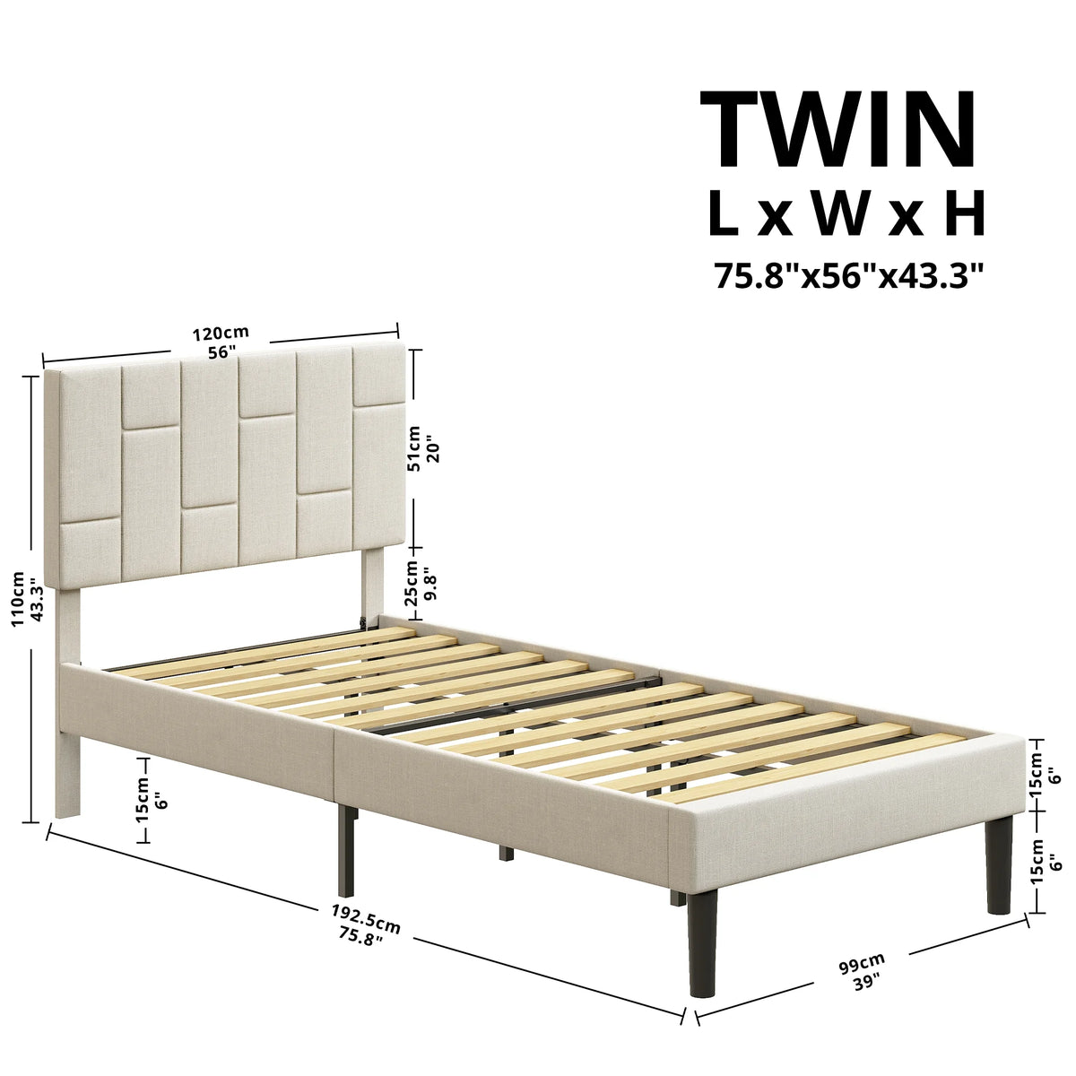Twin Bed Frame with Upholstered Headboard Z995124