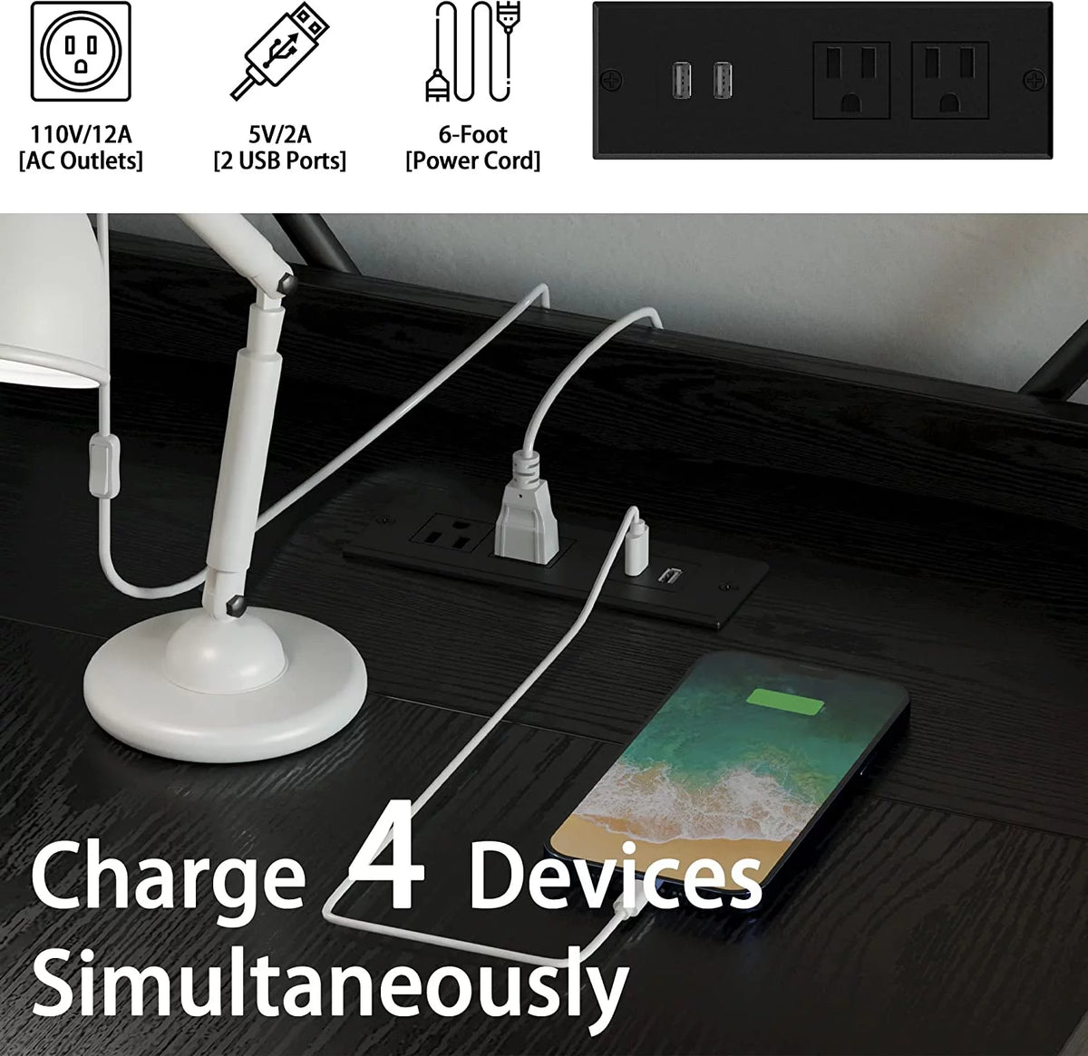 Black Computer Desk with Power Outlet and Storage Shelves A998660
