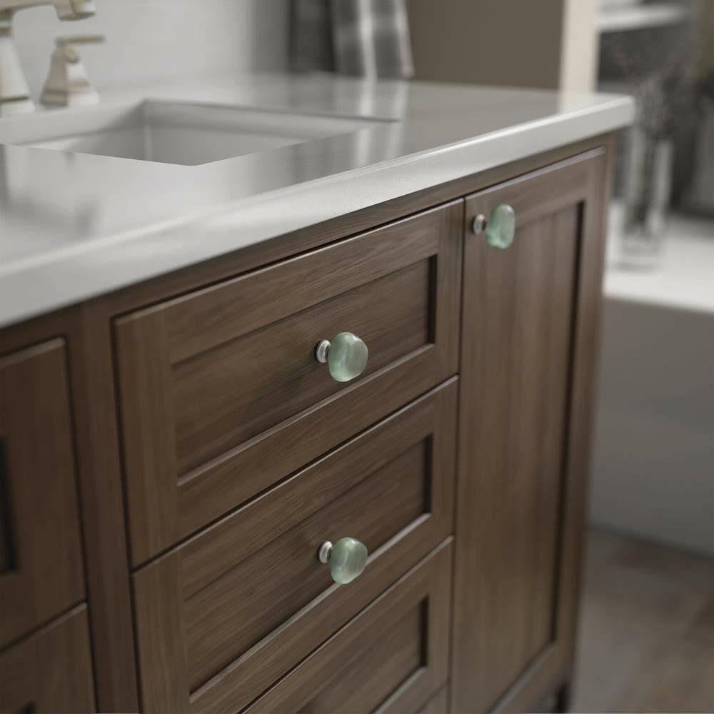 Satin Nickel and Natural Aqua Sea Glass Cabinet Knob (25-Pack) K928152