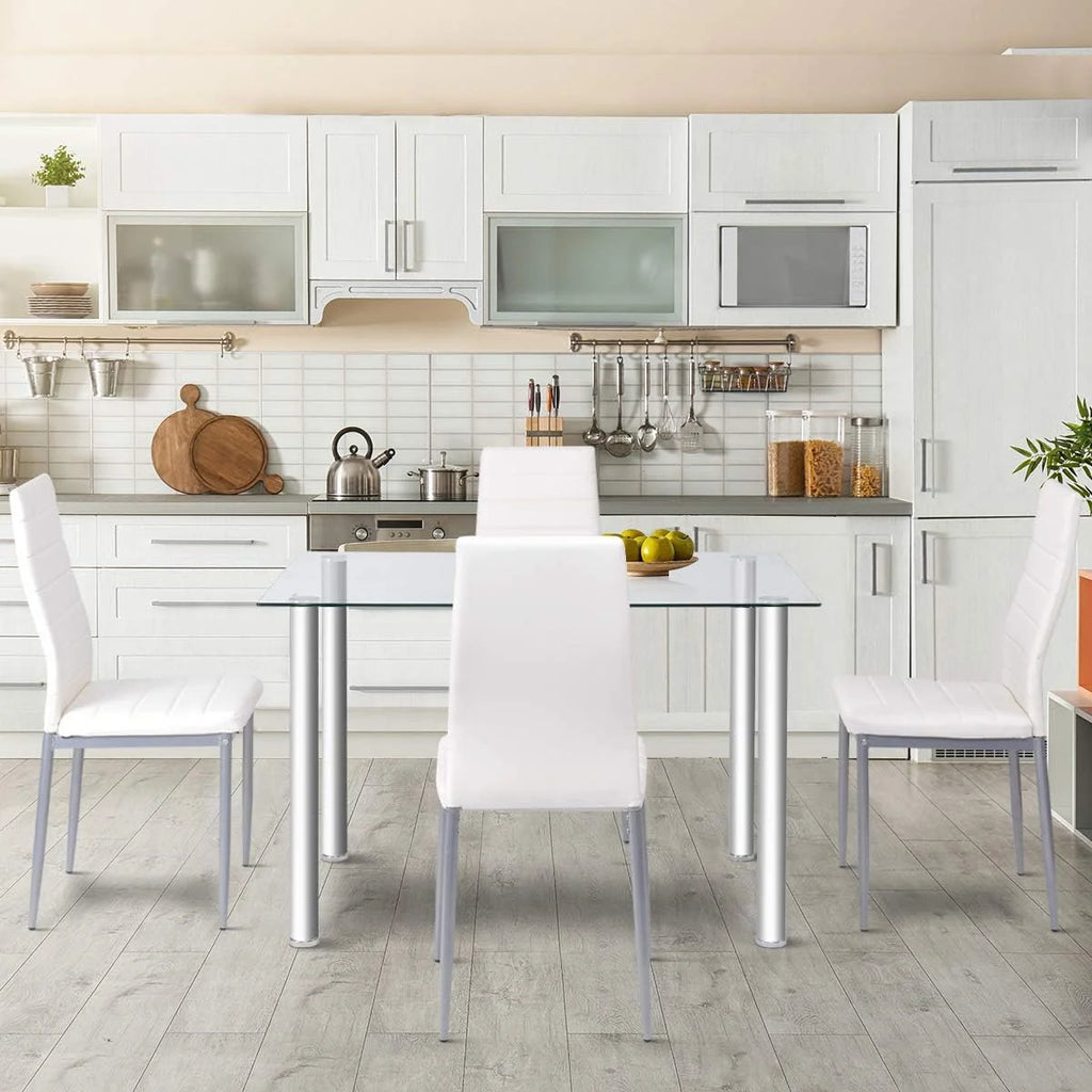 Glass Top Dining Table Set of 4 with PVC Leather Chairs U4151