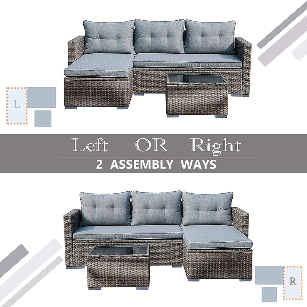 5-Piece Grey Rattan Outdoor Sectional Sofa Set with Glass Coffee Table G8082