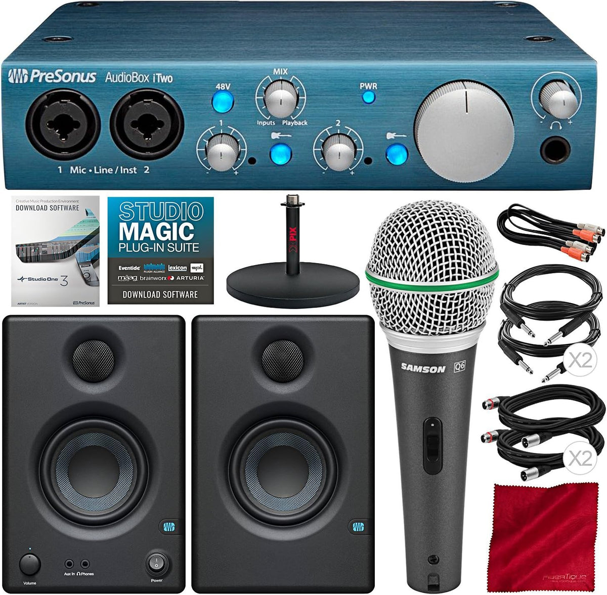2x2 USB Recording System with Multimedia Reference Monitors and Microphone O2763