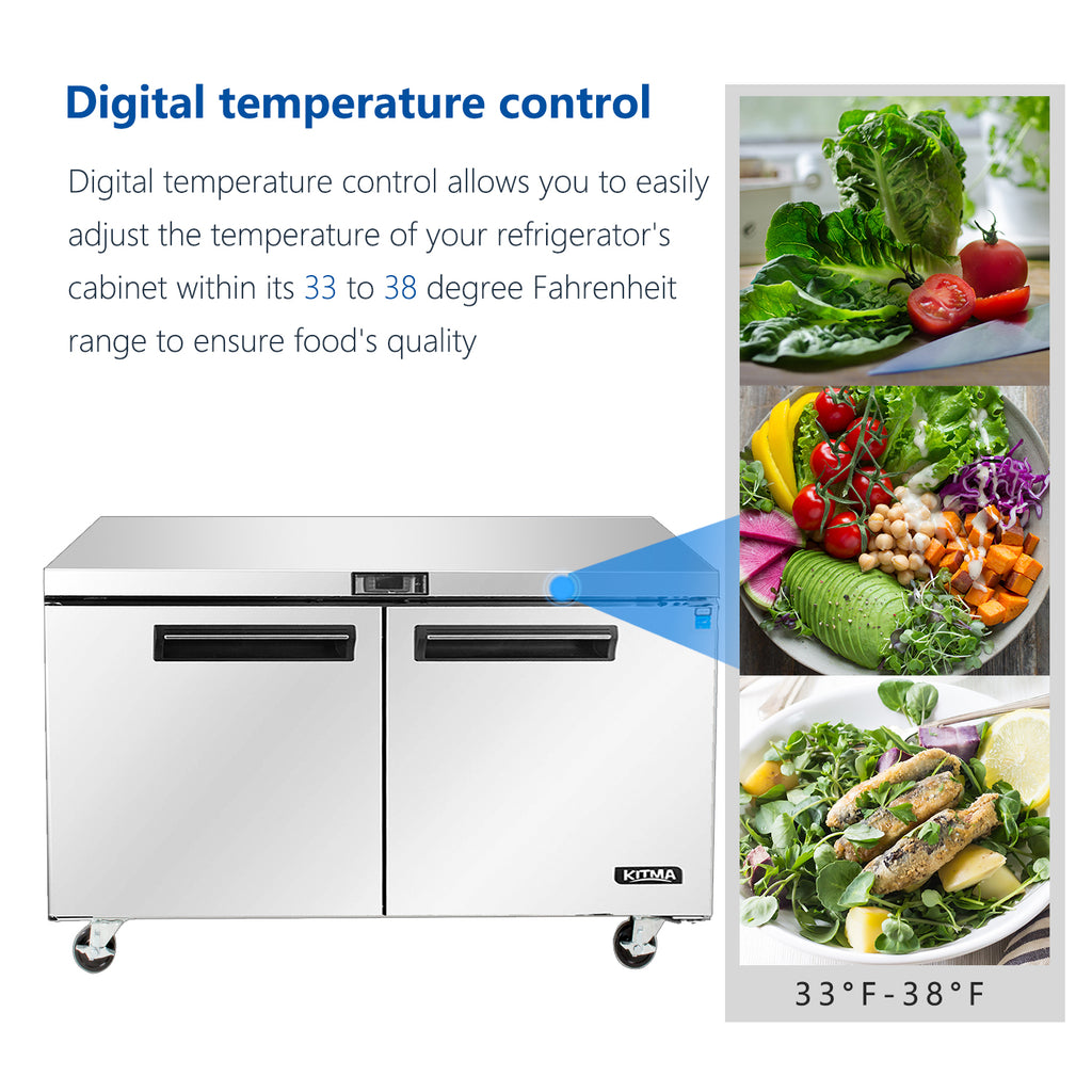 Commercial 2 Door Undercounter Refrigerators, 17 Cu. Ft Side by Side Stainless Steel Worktop Fridge S465