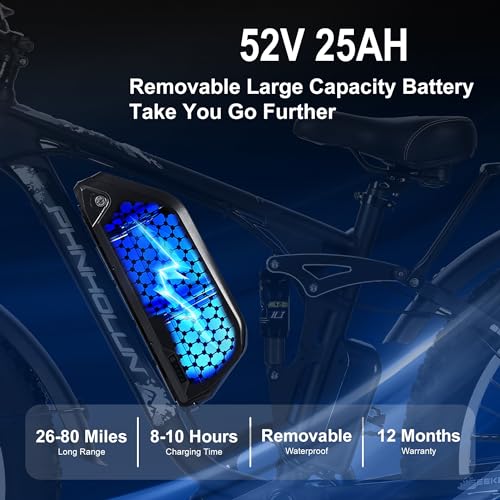 3000W Fat-Tire Electric-Bike, 52V 25AH, 38MPH, Full Suspension Ebikes with 24 Inch Y783498
