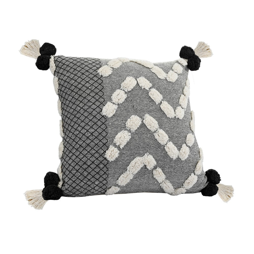 20" x 20" Hand-stitched Gray White Geometric Organic Cotton Pillow Cover H986055