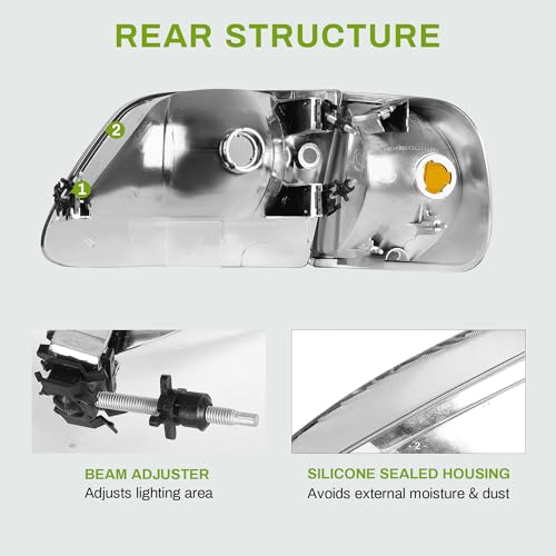 LED Tube Headlights Assembly with Black Housing Clear Reflector Pair R26612