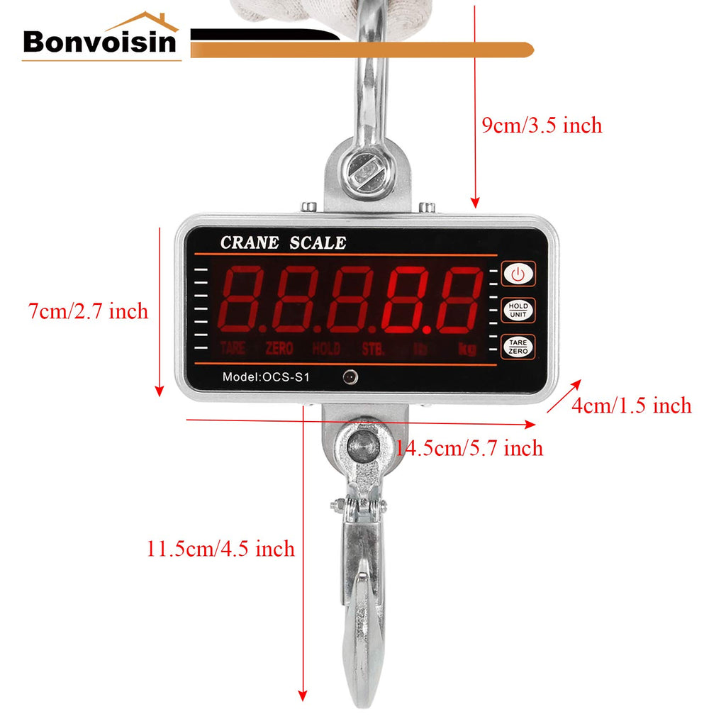 Digital Crane Scale 1000kg/2000lb Heavy Duty Hanging Scale with Remote Control LED Display U45204