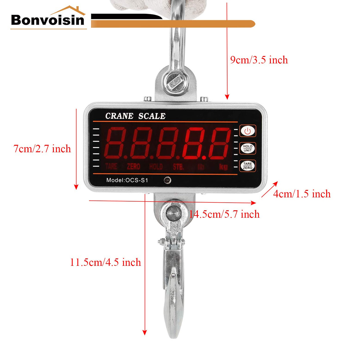 Digital Crane Scale 1000kg/2000lb Heavy Duty Hanging Scale with Remote Control LED Display U45204