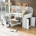 White Solid Wood L-Shaped Bunk Bed with 3 Drawers Wardrobe and Desk M67238
