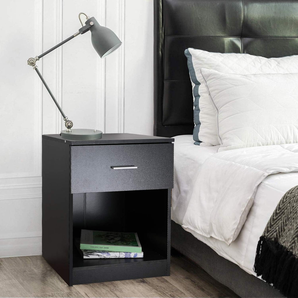 Black Nightstand with 1 Drawer and Shelf G423
