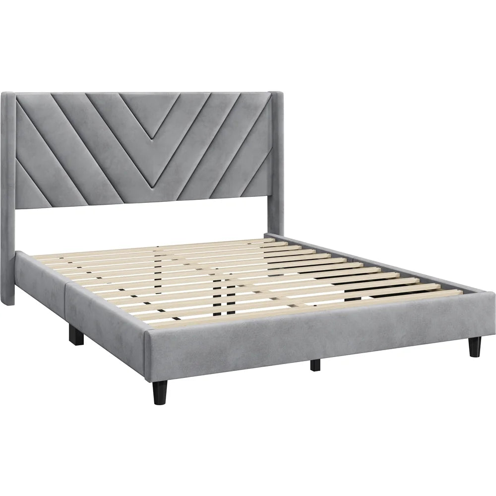 Queen Upholstered Platform Bed with Slat Support I197