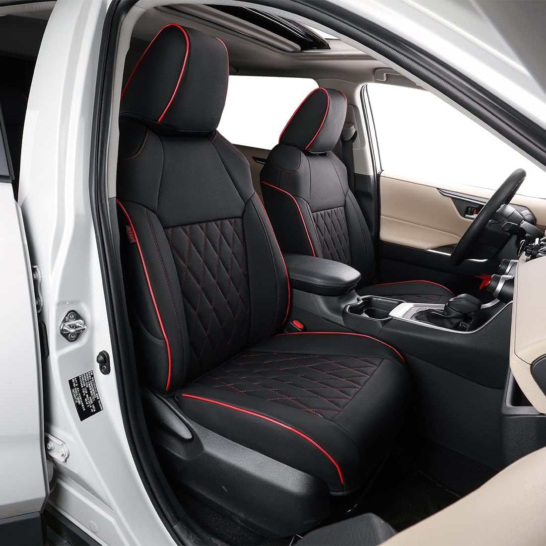Black with Red Piping Leatherette Car Seat Covers V686