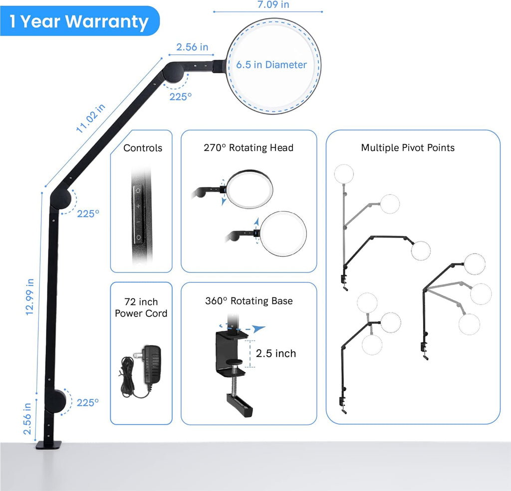 LED Desk Light with Clamp, Adjustable Brightness, Color Temperature P62107