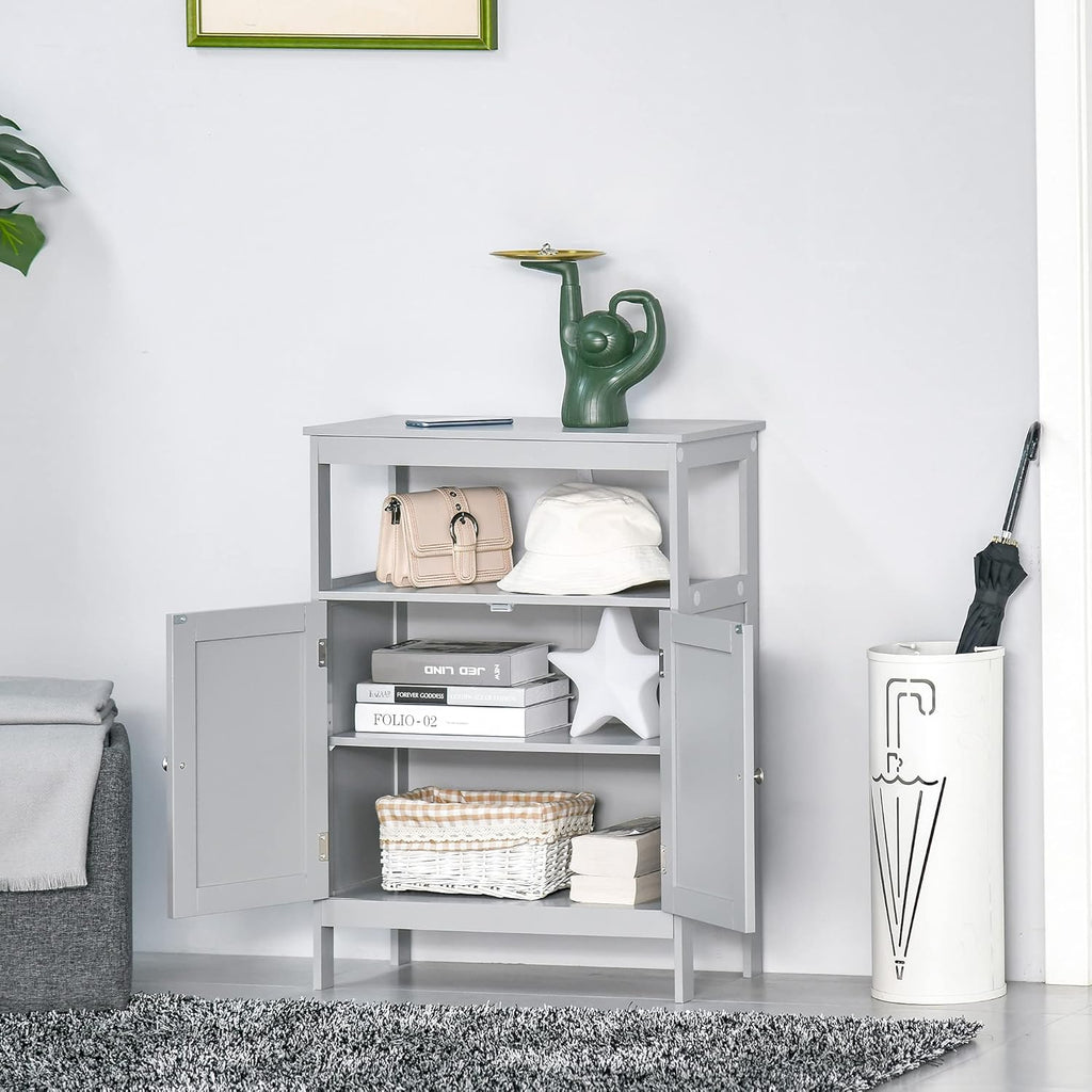 Grey Freestanding Bathroom Storage Cabinet with Doors and Open Shelf E403043