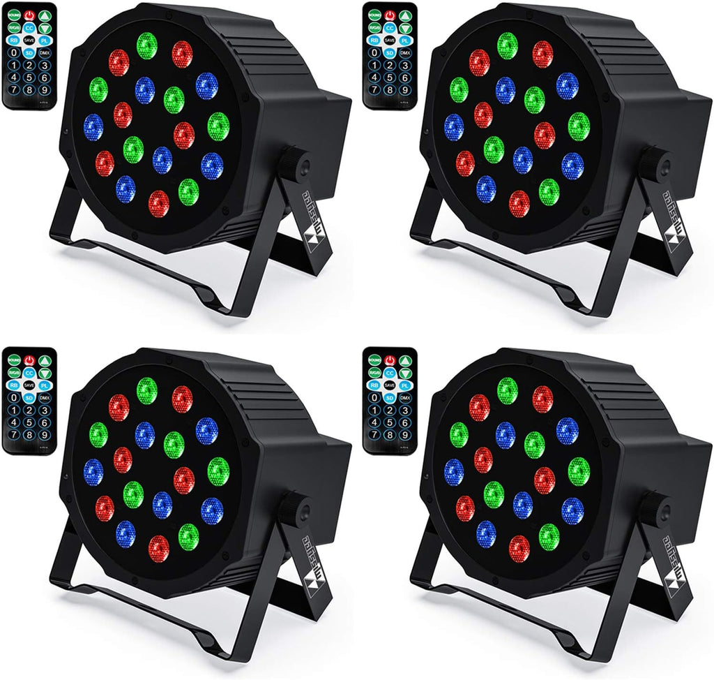 18 RGB LED Stage Lights Sound Activated DMX with Remote Control 4 pcs N76243