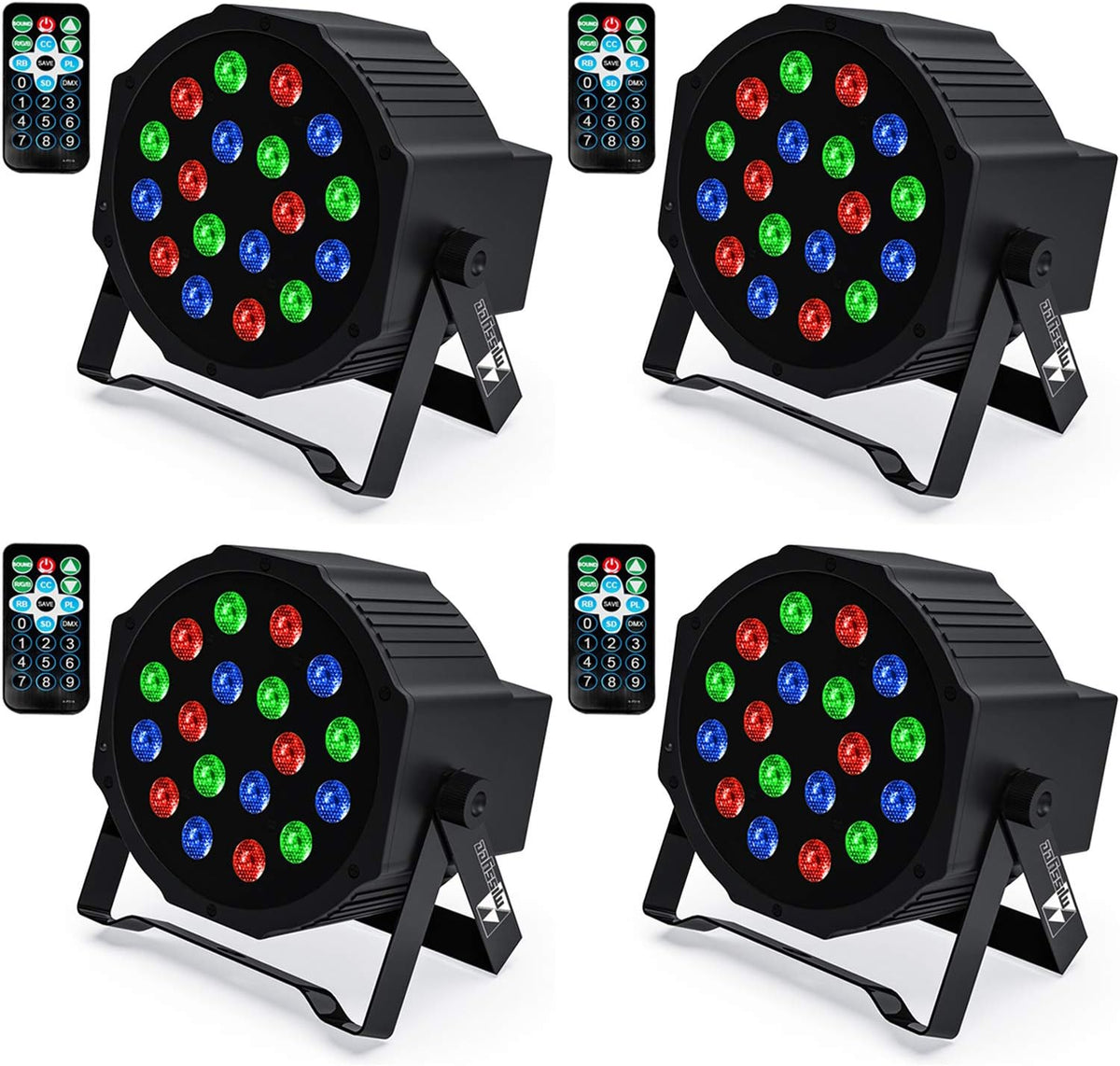 18 RGB LED Stage Lights Sound Activated DMX with Remote Control 4 pcs N76243