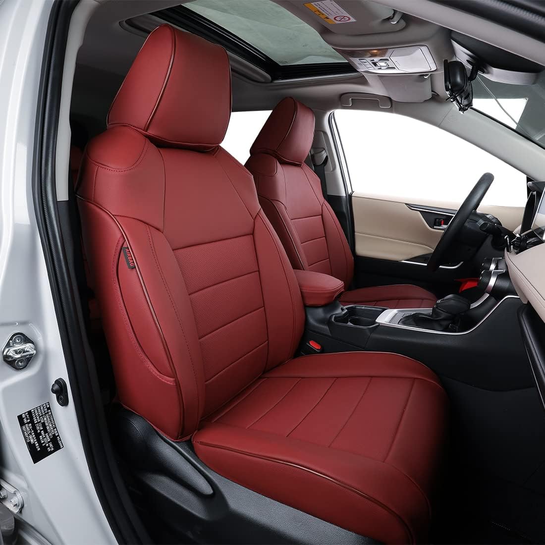 Black with Red Piping Leatherette Car Seat Covers V686