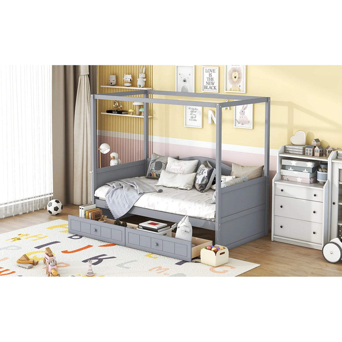 Twin Size Canopy Day Bed with 2 Drawers D61222
