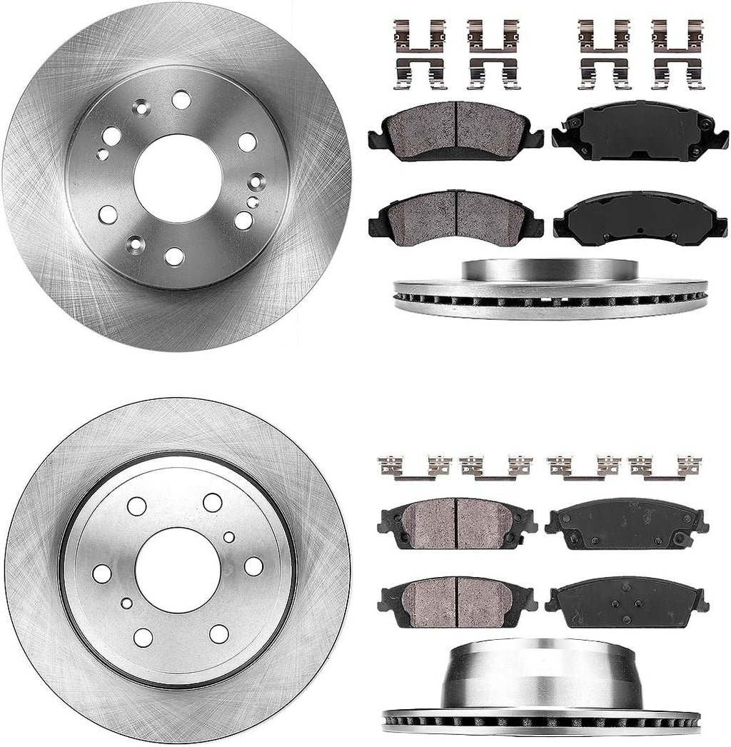 Front 330mm + Rear 345mm 6 Lug Brake Rotors + Ceramic Pads + Clips W9012