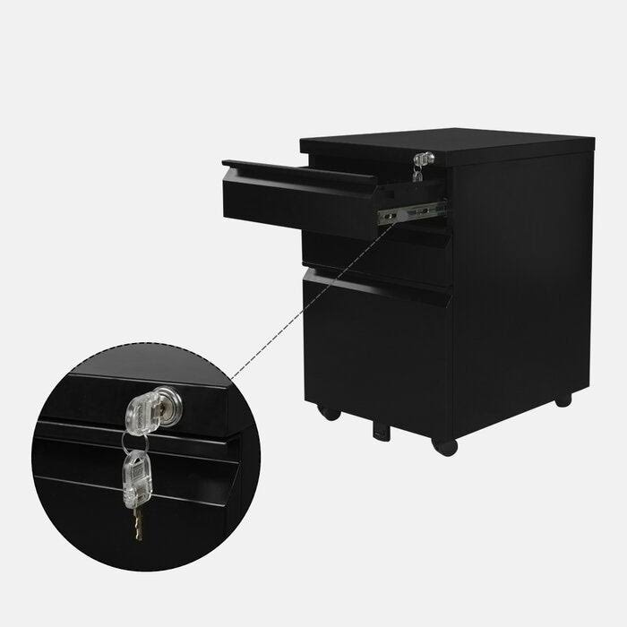 Black Metal 3-Drawer Mobile Vertical Filing Cabinet C443471