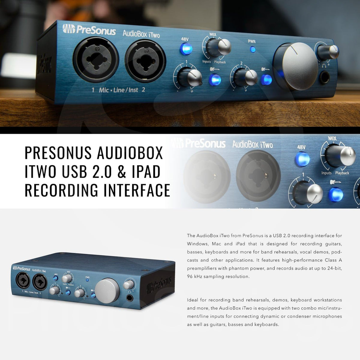 2x2 USB Recording System with Multimedia Reference Monitors and Microphone O2763