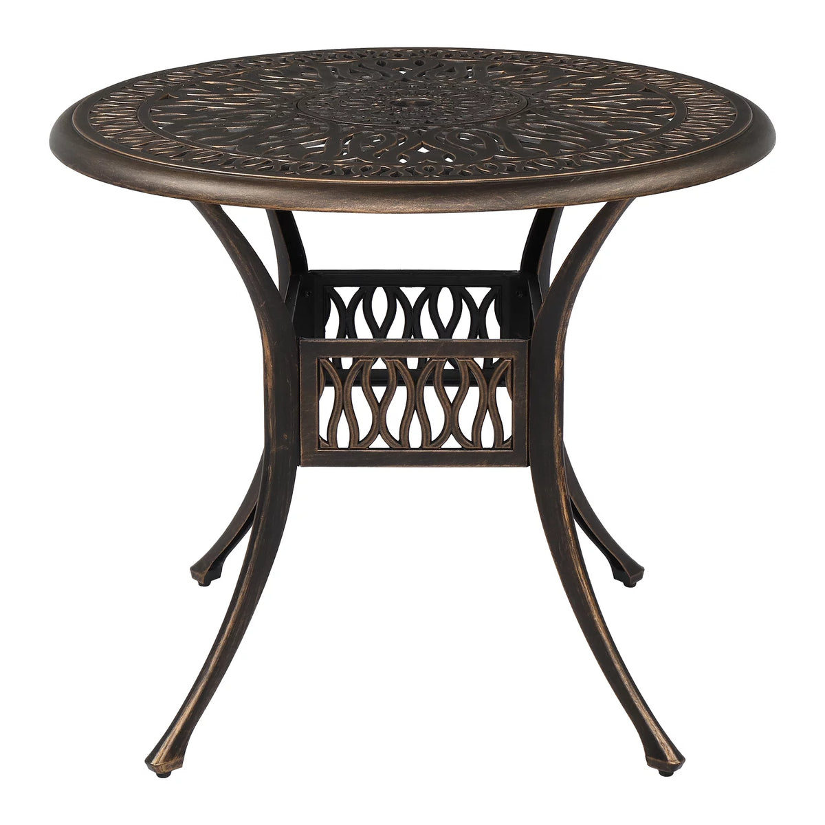 35" Round Cast Aluminum Outdoor Dining Table with Umbrella Hole G321621