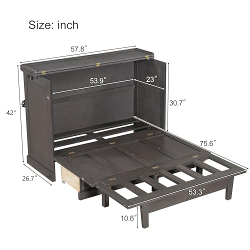 Queen Size Murphy Bed Cabinet with Charging Station and Storage Drawer B686645