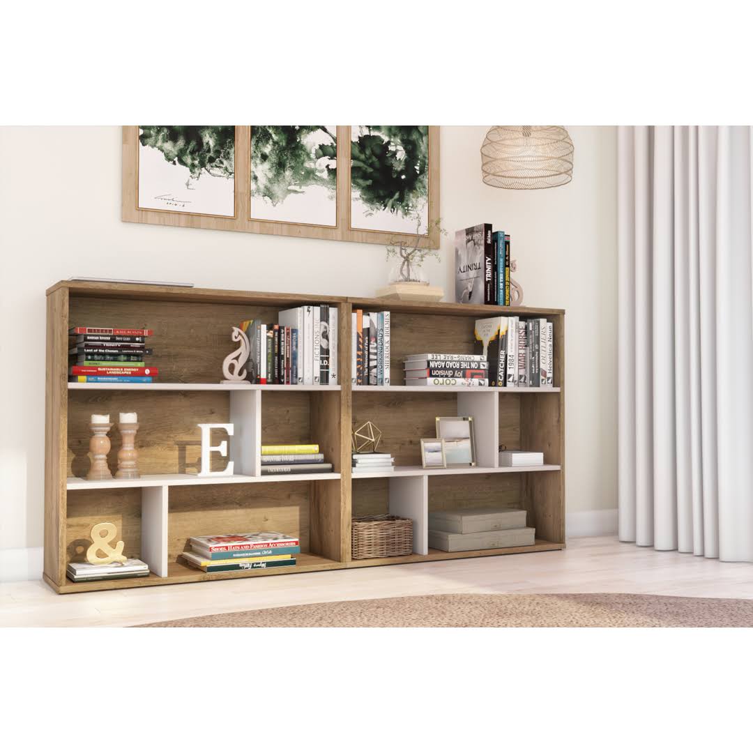 2-Piece Asymmetrical Shelving Unit Set in Rustic Brown u0026 Sandstone H491