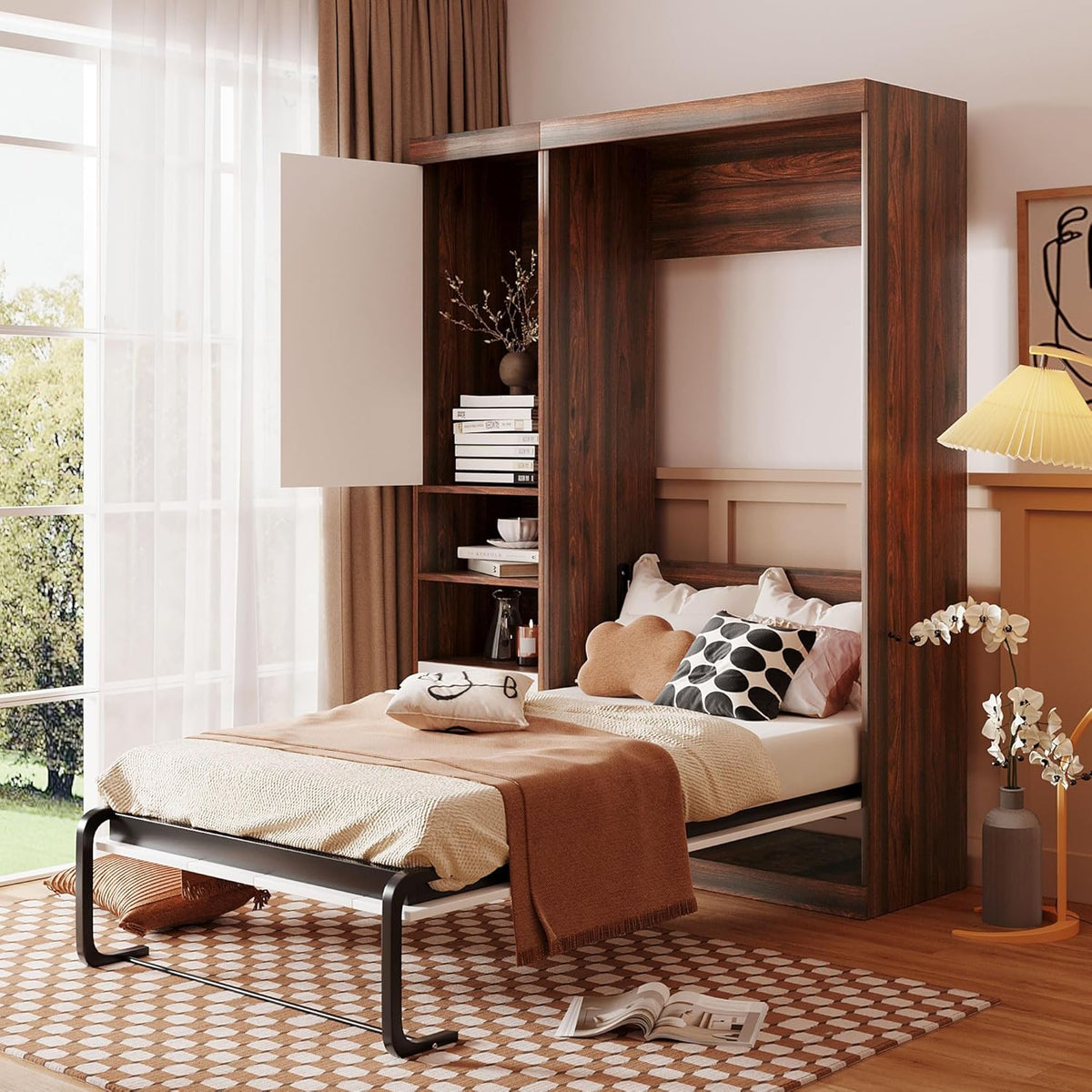Twin Size Murphy Bed with Cabinet Gray O48196