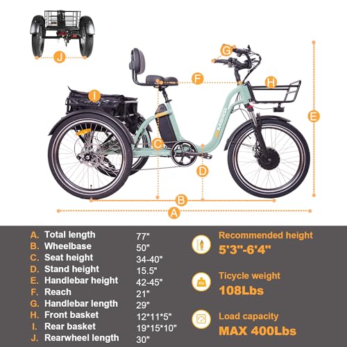 750W Motor 48V 16AH Battery Full Suspension Electric Tricycle L3013