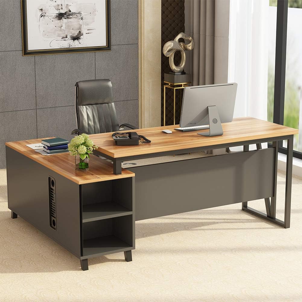 L-Shaped Desk with File Cabinet Storage O93545