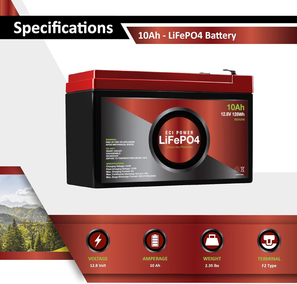 12V 10Ah Lithium LiFePO4 Deep Cycle Rechargeable Battery 2 Pack M9691