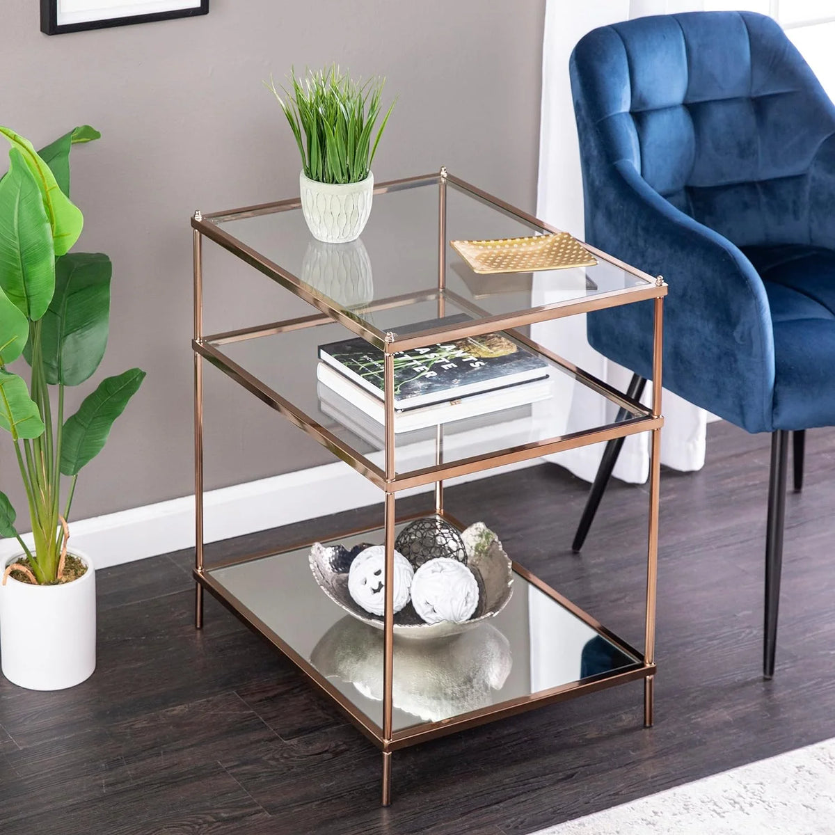 Mirrored 3-Tier Side Table X9553