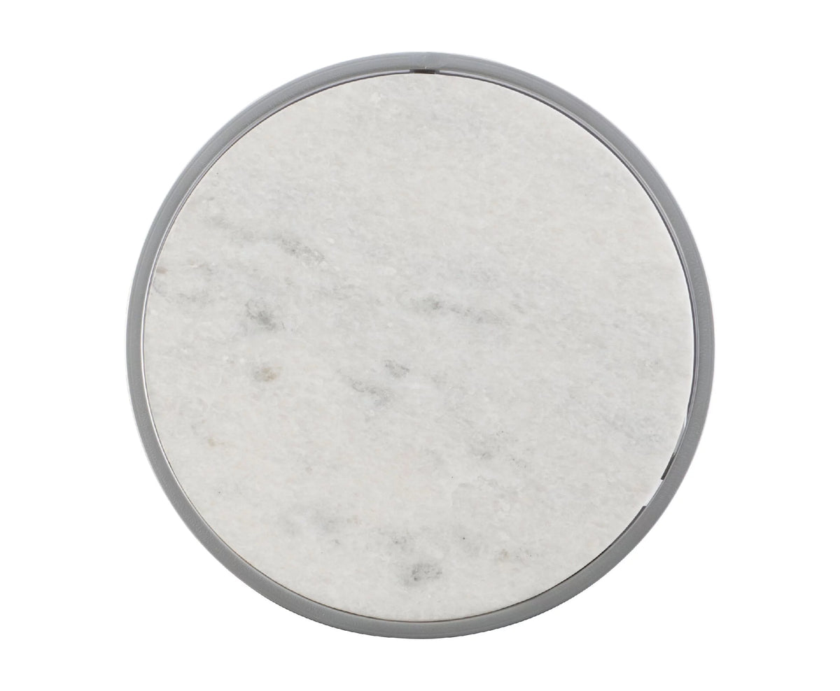 Round Nesting Tables Set of 2 Silver Metal White Marble Tops Y16648