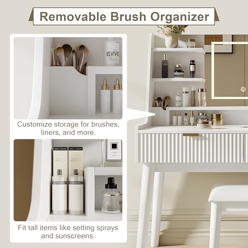 White Vanity Desk with Mirror and LED Lights P2740