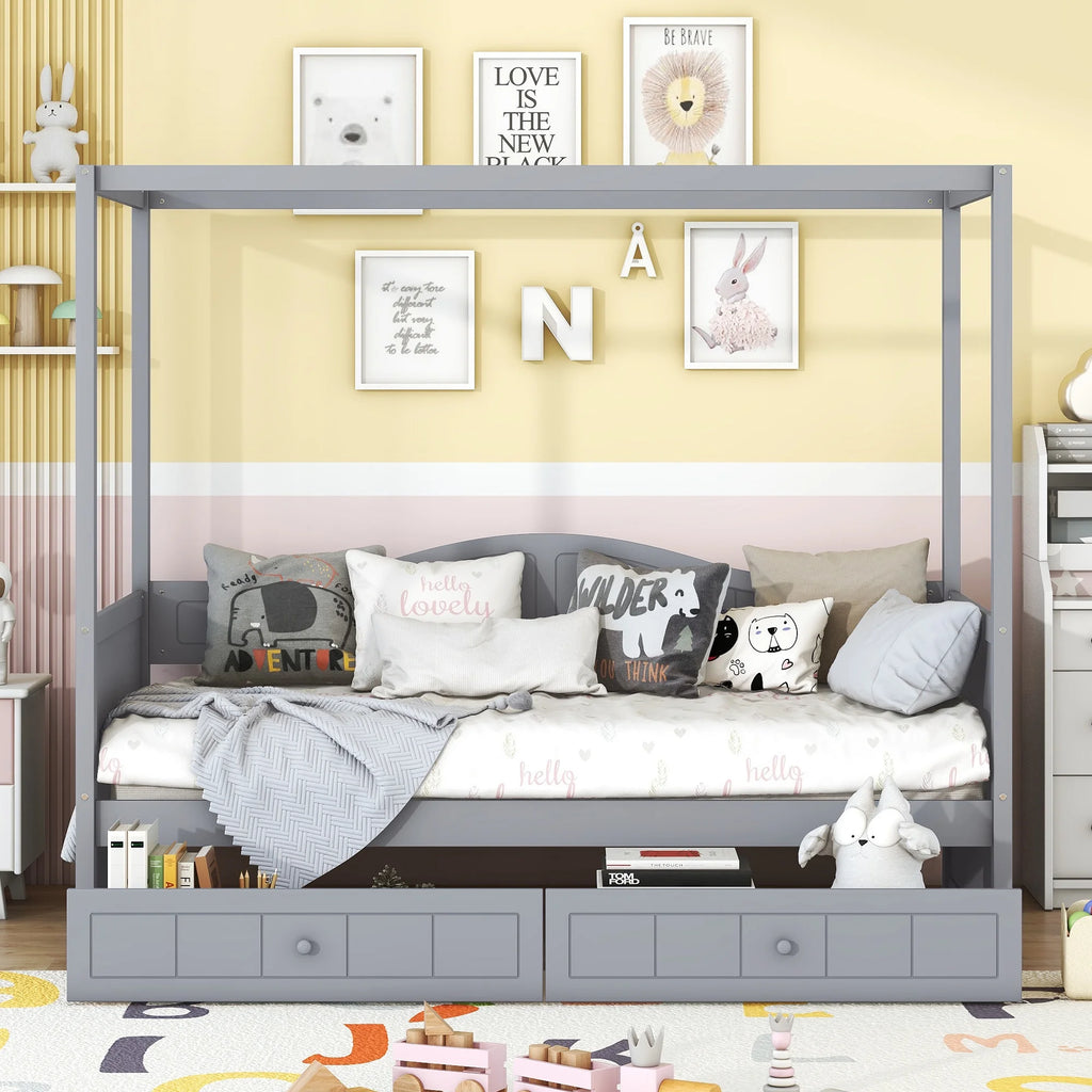 Twin Size Canopy Day Bed with 2 Drawers D61222