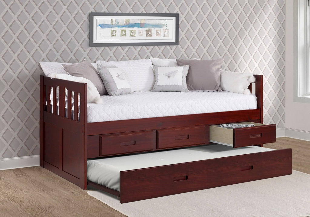 Twin Mission Captains Bed with 3 Drawer Storage and Twin Trundle in Merlot Finish L92509