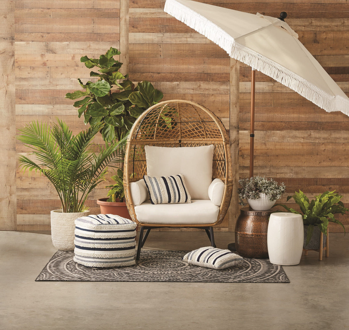Boho Wicker Egg Chair V9333
