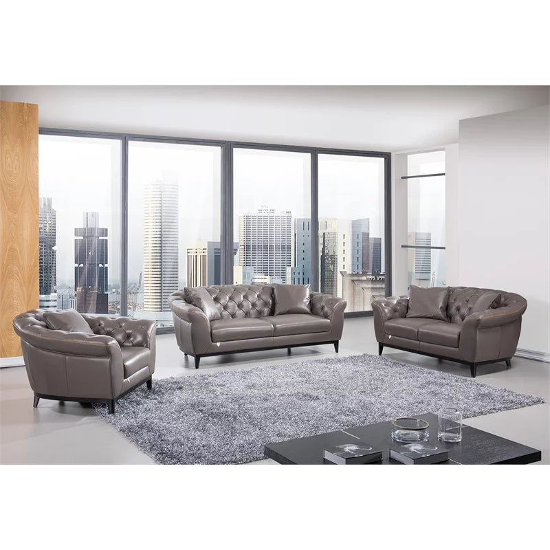 Taupe Brown Italian Aniline Leather Sofa P8054