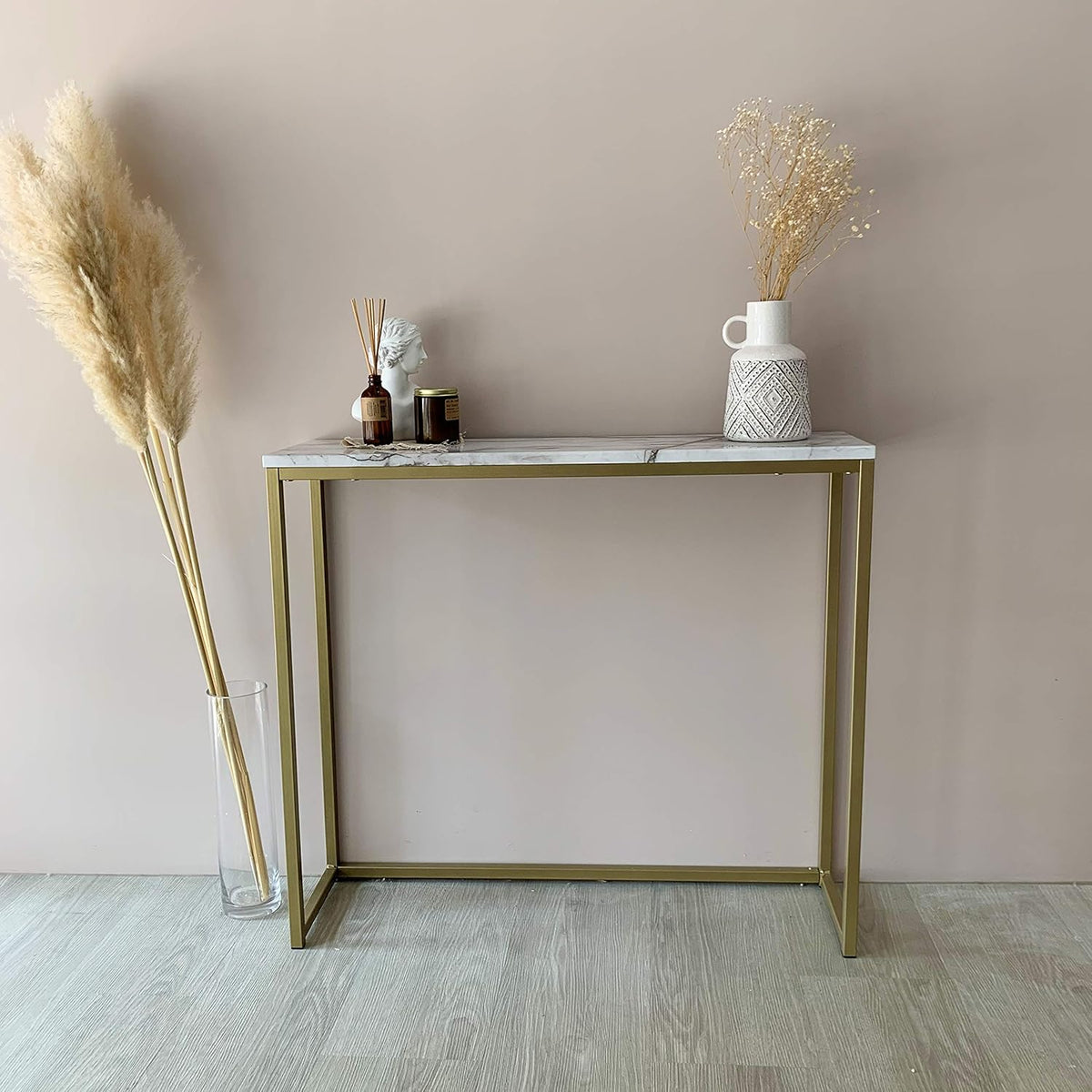 Faux Marble Console Table with Gold Metal Frame S9151