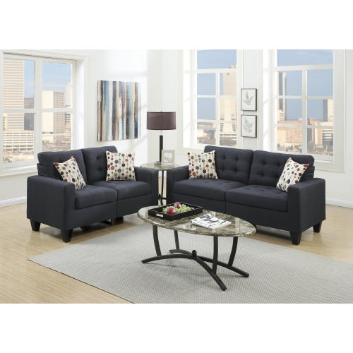 2pc Black Polyfiber Tufted Sofa Loveseat Set G458782