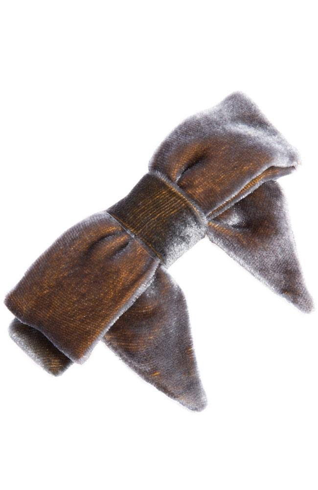 Grey Velvet Square Bow Barrette F7170