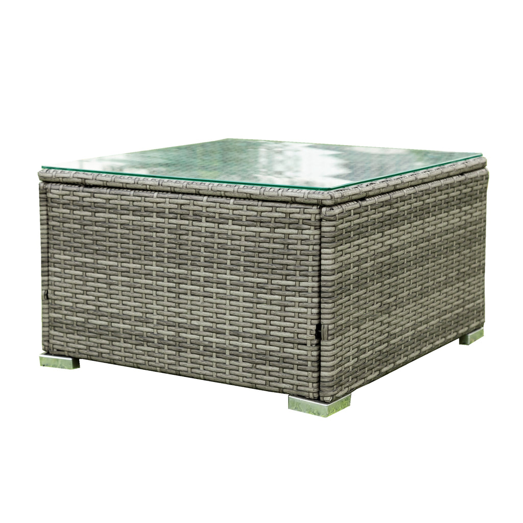 4 Pcs Patio Rattan Wicker Sectional Sofa Set with Glass Coffee Table and Storage Box Z7198