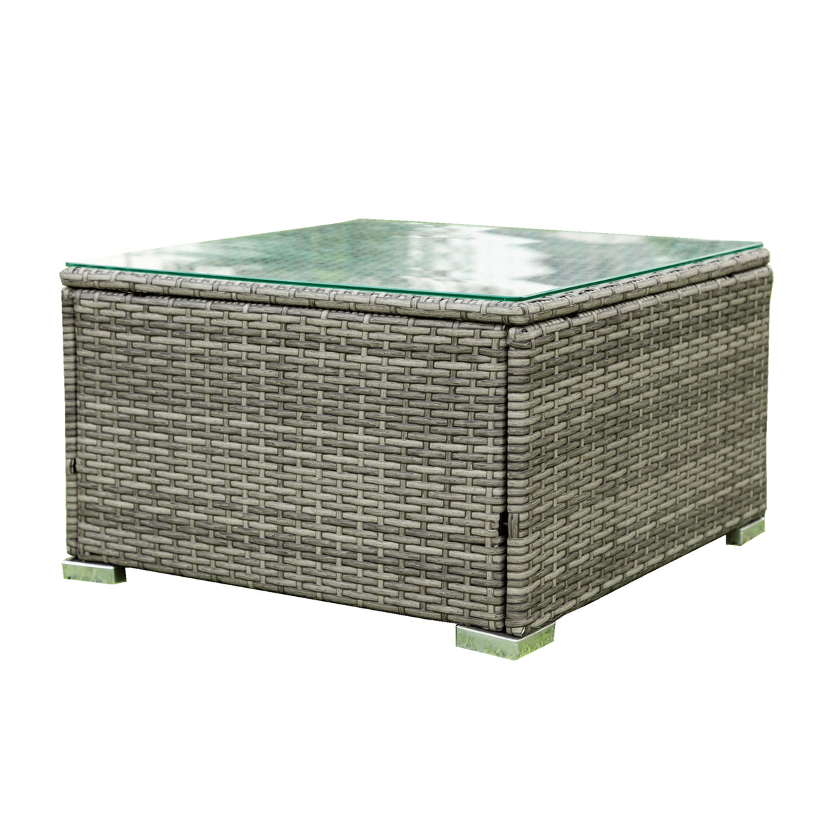 4 Pcs Patio Rattan Wicker Sectional Sofa Set with Glass Coffee Table and Storage Box Z7198