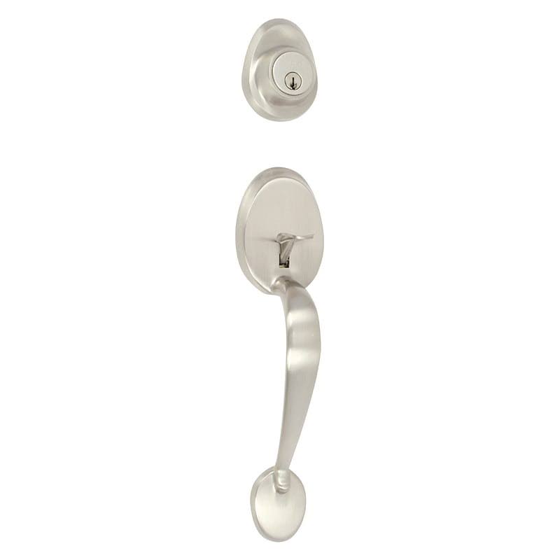 Double Cylinder Keyed Entry Handleset with Interior Knob or Lever Satin Nickel V434342