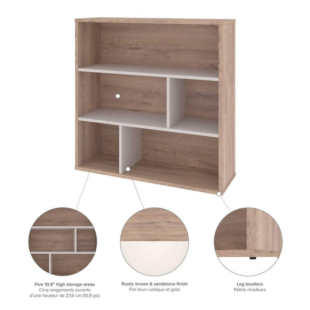 2-Piece Asymmetrical Shelving Unit Set in Rustic Brown u0026 Sandstone H491