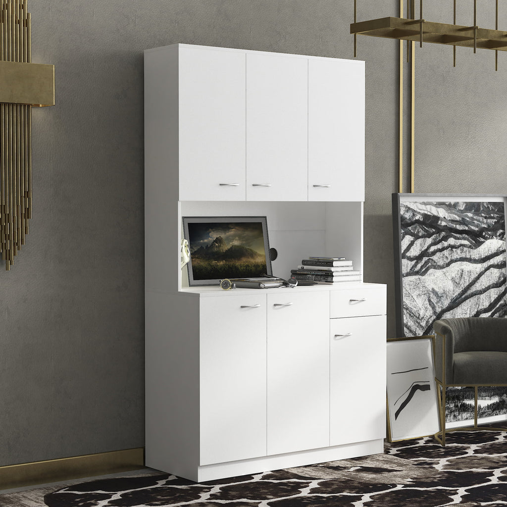 White Kitchen Pantry Cabinet with 6 Doors and 1 Drawer N1778