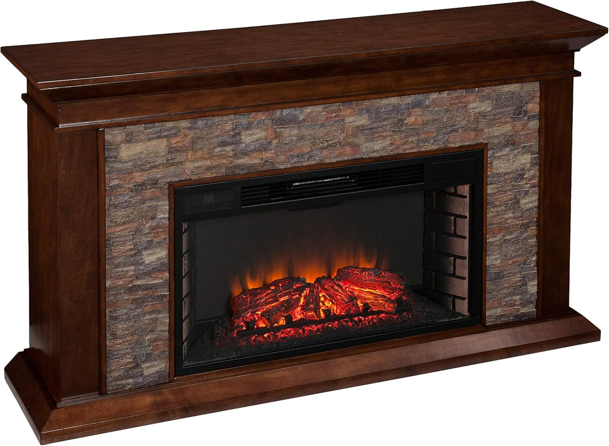 White Faux Stacked Stone Electric Fireplace Z1375