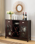 Dark Cherry Wood Sideboard Buffet Server with Wine Rack L35036