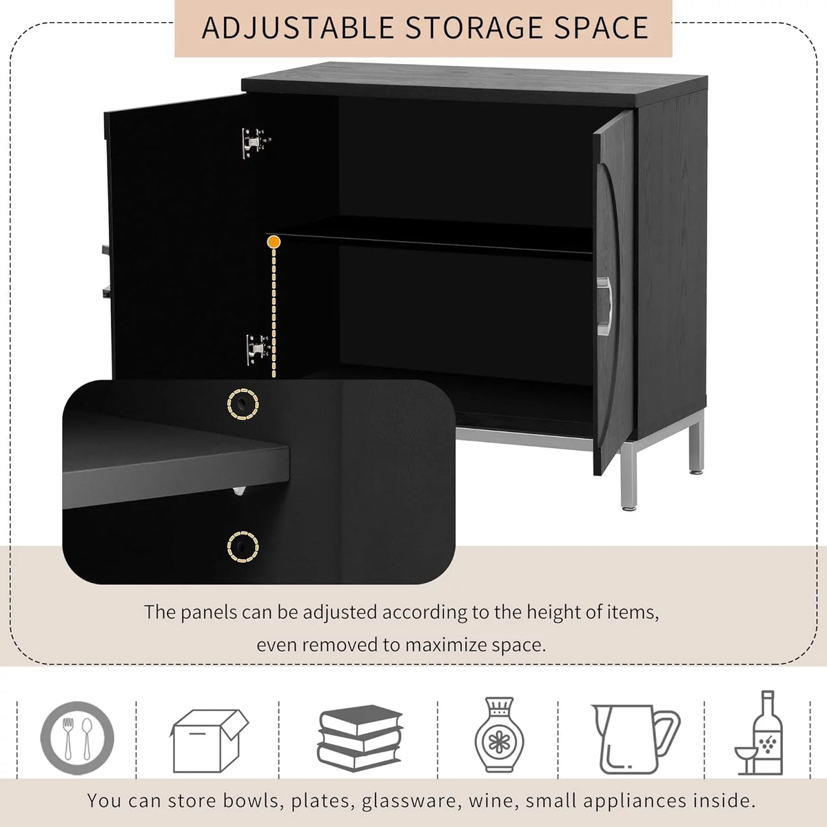 Black Storage Cabinet with Solid Wood Veneer N73383